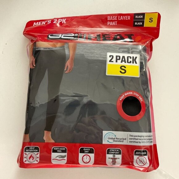 NEW 32 Degrees Heat Mens S 2 Pack Base Layer Pant S Black Soft Quick Dry - Picture 2 of 8
